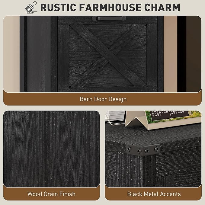 HOMCOM 3 Drawer File Cabinet with Silent Slides, Vertical Filing Cabinet for Hanging A4/Letter Size, Rustic Farmhouse Printer Stand with Storage for Home Office, Distressed Black