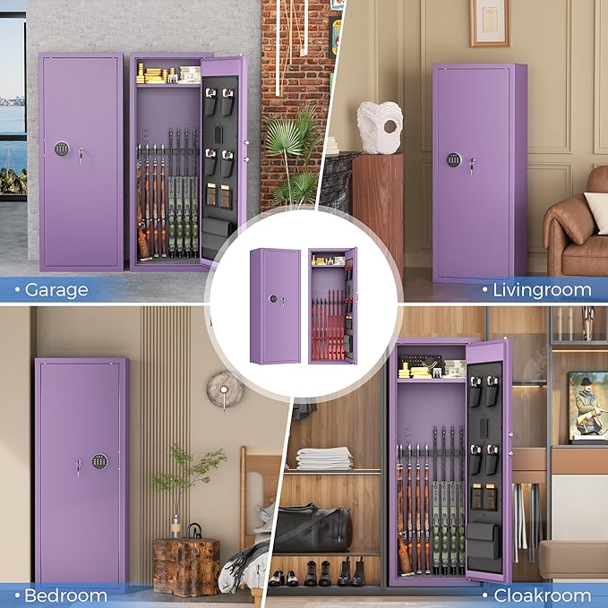 Greenvelly 12-14 Gun Safe for Rifles and Pistols,Gun Cabinet with Password Lock for Home,Office,Bedroom(Purple,Assembly Required)