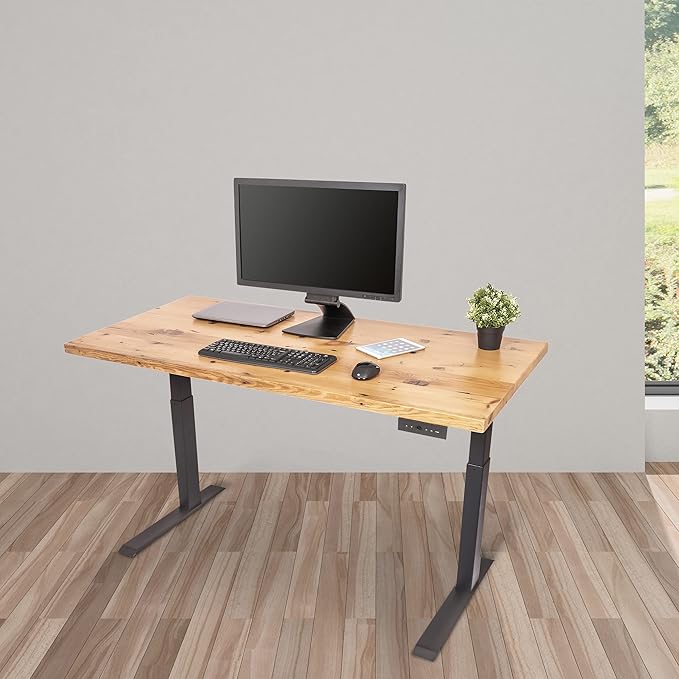 Stand Up Desk Store Reclaimed Wood Electric Adjustable Height Standing Desk with Programmable Memory (Charcoal Frame/Natural Fir Top, 60" Wide)