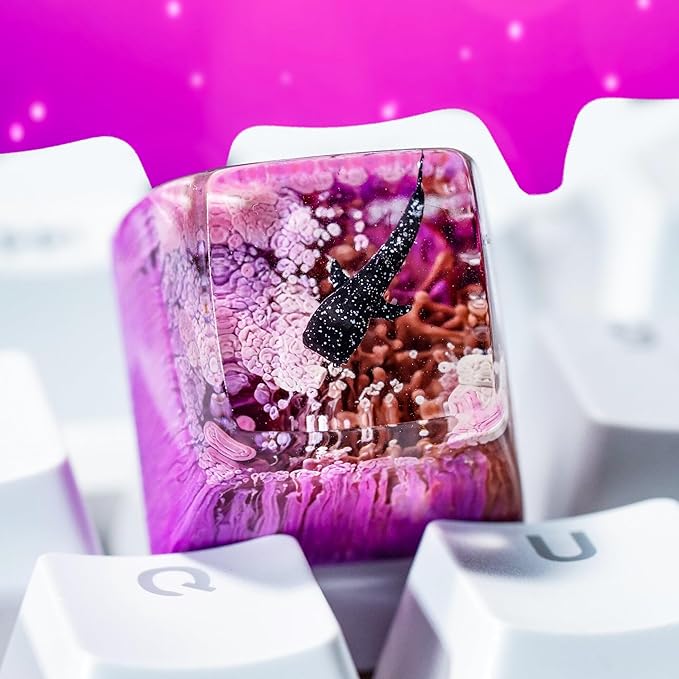 Whale Shark Artisan Keycap Purple and Maroon Ocean R1 SA Profile Custom Sea Creatures Keycaps 1U ESC Handmade Gaming Resin Key Cap Cherry MX Switch Compatible Mechanical Keyboard Sea Lover Gift