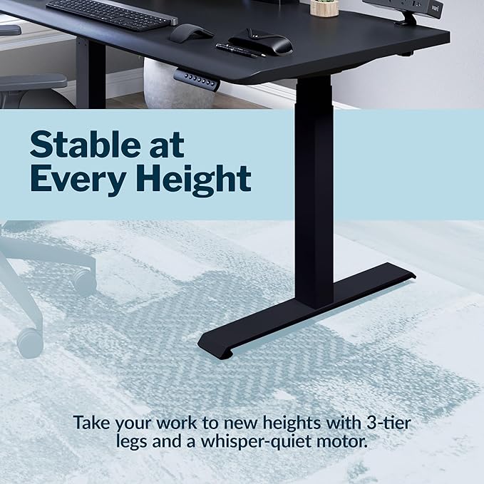 Vari ComfortEdge 48x30 Inch Adjustable Electric Standing Desk – Sit Stand VariDesk with Memory Presets, Sloped Edge, 220 LB Capacity + Tool-Free Assembly (Black)