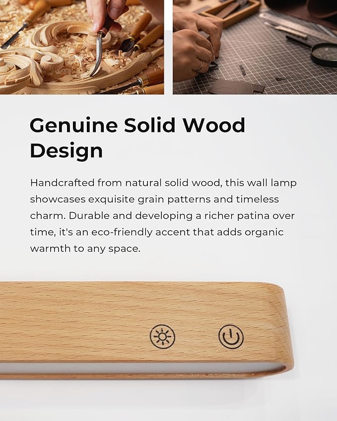 Rechargeable LED Wall Sconces Set of Two,Wall Lights for Bedroom with Remote Control and Touch,360° Magnetic Rotation,3 Colors Dimmable Brightness Wood Wall Lamps with 15 RGB Colors,2 Pack