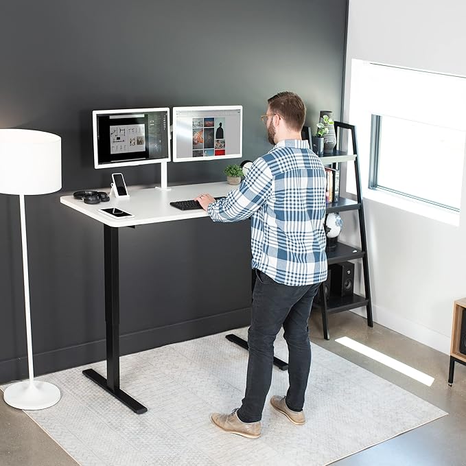 VIVO Electric 60 x 24 in Standing Desk, Memory Height Adjustment, 1B Series, One-Piece White Top, Black Frame, DESK-KIT-1B6W