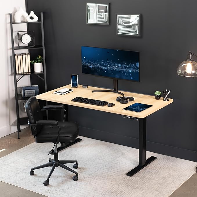 VIVO Electric 60 x 30 in Standing Desk, Memory Height Adjustment, 1B Series, Light Wood Top Black Frame, DESK-KIT-1B6C-30