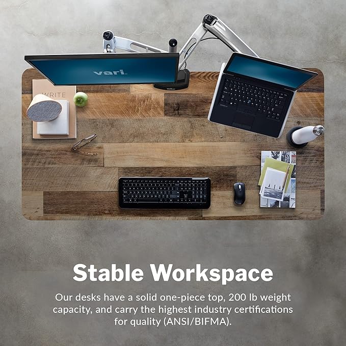 Vari Classic Electric Standing Desk - VariDesk Height Adjustable Sit/Stand Desk - Dual Motor with Memory Presets, Stable T-Style Legs - Gaming or Home Office Workstation - 60”x30”, Reclaimed Wood
