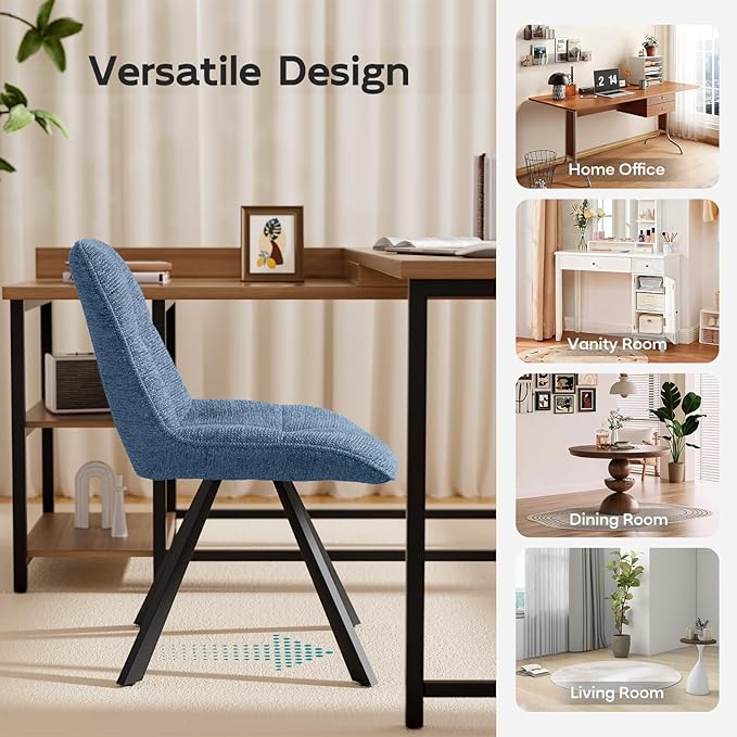 Mid Century Modern Armless Desk Chair No Wheels, Swivel Accent Chair, Velvet Upholstered Swivel Vanity Chair with Back and Metal Legs for Bedroom, Home Office, Ocean Blue