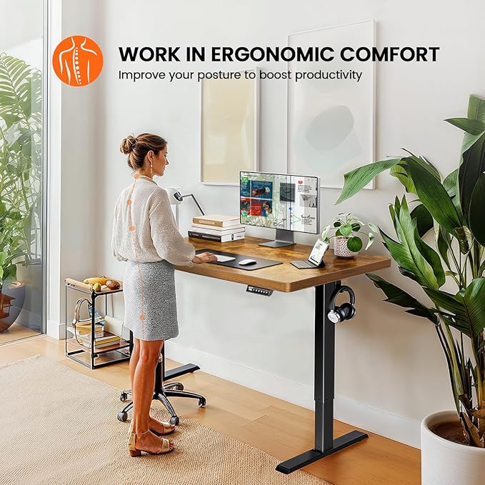 ErGear 40" x 24" Whole Piece Desktop Electric Standing Desk, Thick Height Adjustable Desk with 4 Height Memory, Home Office Computer Table with Cable Management Tray, Vintage Brown