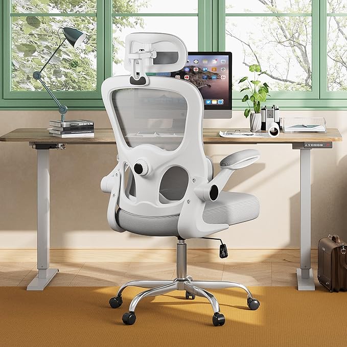 DEVAISE Office Chair, Breathable White Mesh Elegance with Ergonomic Comfort for Professionals & Gamers