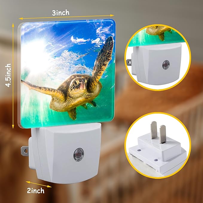 Hawaiian Green Sea Turtle Night Light Plug Wall,LED Night Lights with Dusk to Dawn Light Sensor for Women Girls Boys Room Decor,Hallway,Kitchen,Bathroom,Nursery,Stairs