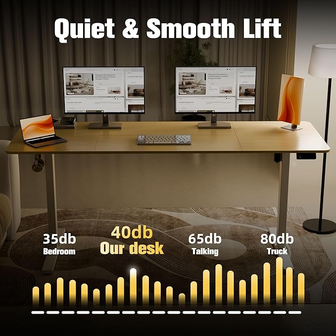 ERGOMAKER Electric Standing Desk, 67" x 23.6" Height Adjustable Sit Stand Desk with Splice Board for Home Office, Computer Desk Memory Preset (White Frame, Gold Oak Desktop)