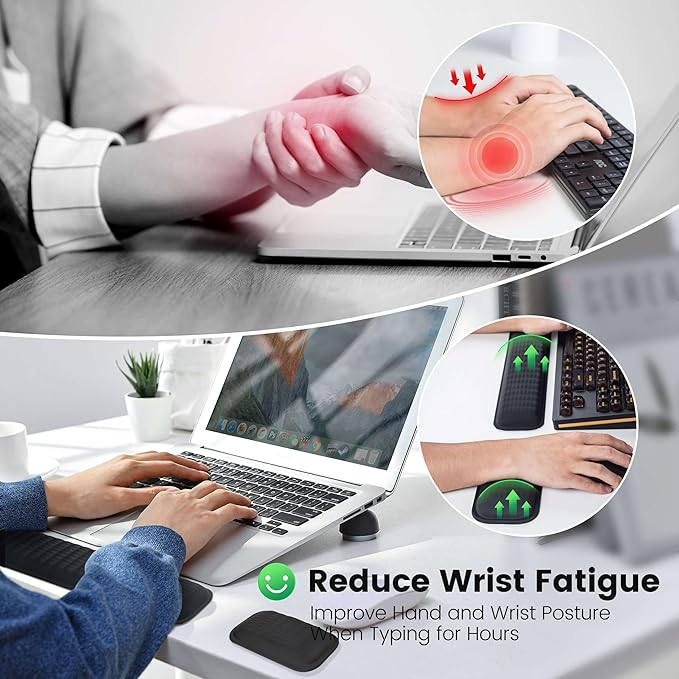 MEKASS Ergonomic Wrist Rest for Keyboard and Mouse, Soft Memory Foam Keyboard Wrist Rest Set with Non-Slip Silicone Base, Easy Typing, Pain Relief, Comfort for Office, Work, Gaming (Blue)