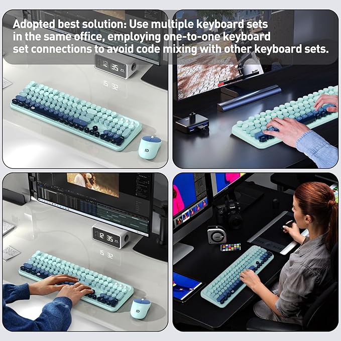 Wireless Keyboard and Mouse Combo with Switch Button- 2.4GHz Cordless Typewriter Keyboard | Auto-Sleep | USB Receiver for Windows PC/Laptop - Blue Gradient