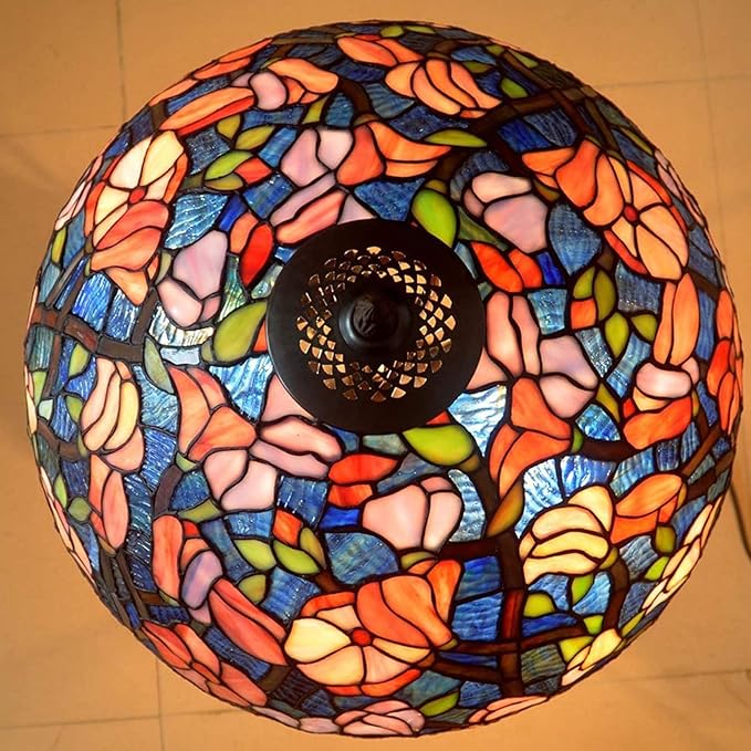 Tiffany Lamp Table Lamp Rose Dragonfly Tulip Wisteria Grape Peach Kapok Peony Apple Flower Design Stained Glass Lampshade Desk Lamp for Girl Living Room Iron Base W20 XH32,Kapok