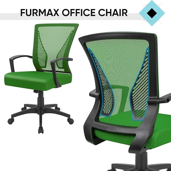 Furmax Office Chair Ergonomic Computer Desk Mesh Chair Mid Back Swivel Lumbar Support with Armrest (2, Green)