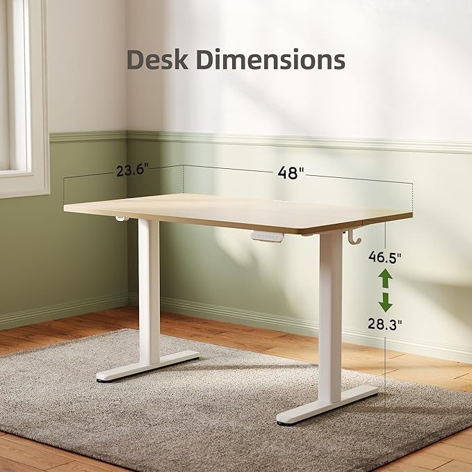 INNOVAR Electric Standing Desk, Adjustable Height Stand up Desks, 48 x 24 Inches Sit Stand up Desk for Home Office Computing, 3-Preset Memory Height Ergonomic Rising Desks, Nature