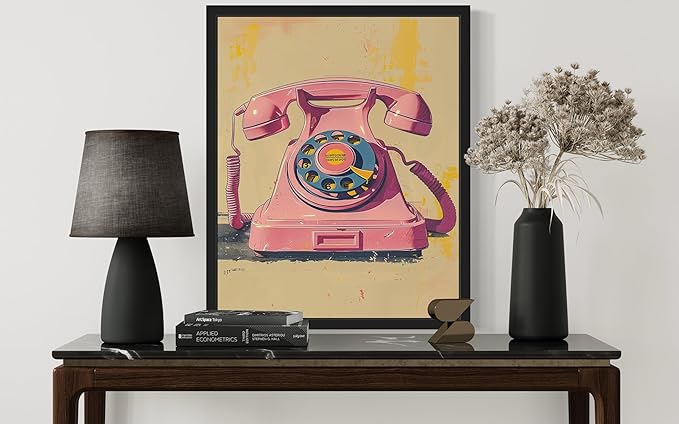 Retro Telephone Pop Art Poster Print, Vintage Retro Wall Art Decor Paintings Classic Artwork for Bedroom Living Room Decorations. 43 (16 x 20 inches, Black Frame)