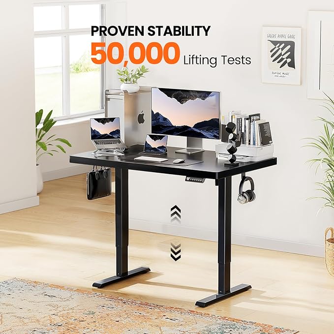 ErGear 40" x 24" Whole Piece Desktop Electric Standing Desk, Thick Height Adjustable Desk with 4 Height Memory, Home Office Computer Table with Cable Management Tray, Black