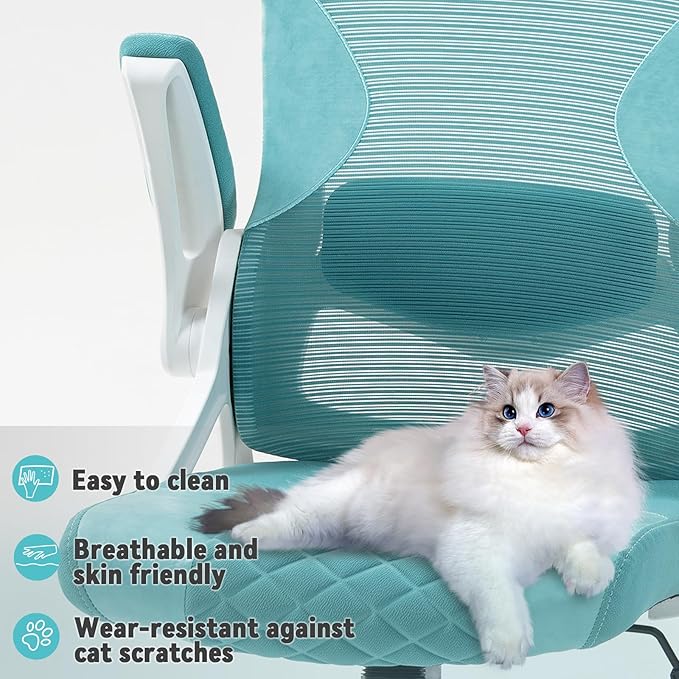 SEATZONE Ergonomic Office Chair,High Back Mesh Office Chair with Adjustable Headrest and Lumbar Support,Swivel Rolling Computer Chair Cute Desk Chair with Wheels,Blue