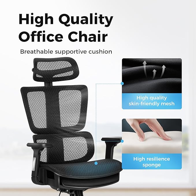MAISON ARTS Ergonomic Mesh Office Chair, High Back Comfortable Task Chair Desk Chair with Adjustable Lumbar Support and Footrest - Extra Support for Neck and Upper Back