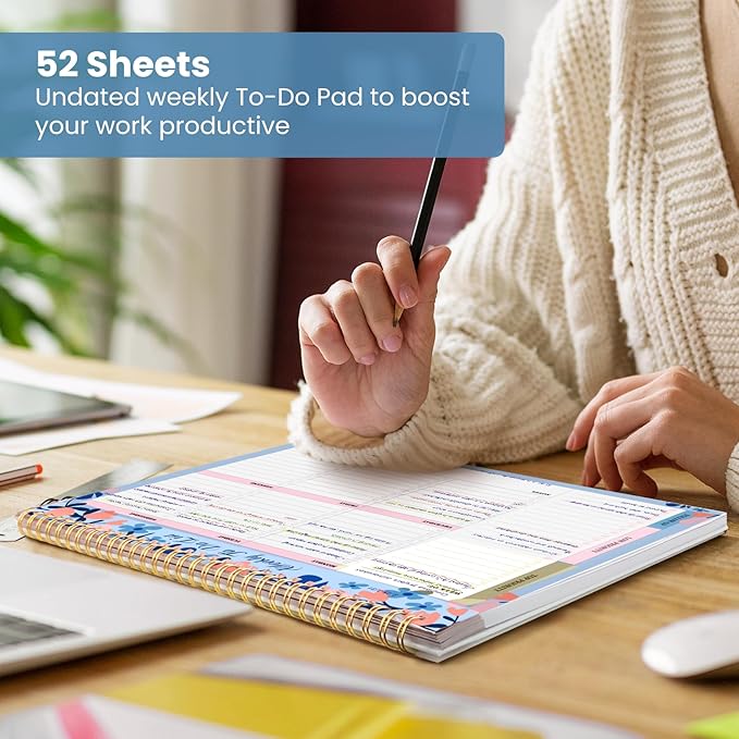Weekly To Do List Notepad with 52 Undated Sheets(8.5"×11")- Undated Weekly Planner Notepad for Office Desk Accessories and Supplies - Frosted Coral