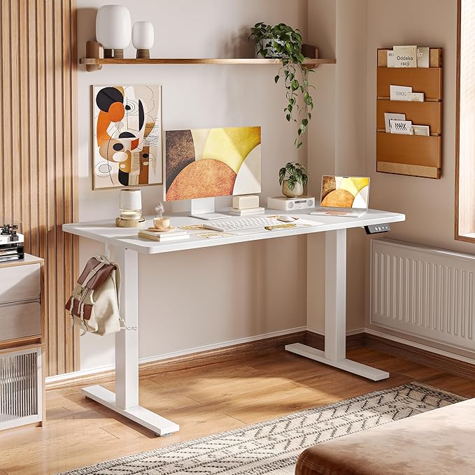 TIQLAB Height Adjustable Electric Standing Desk, 40 x 24 inch, Sit Stand Up Desk, Splice Board, Computer Home Office Desk, White Top