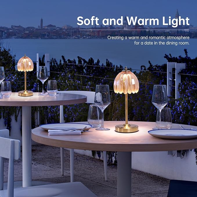 Set of 2 Cordless Table Lamp with 5000mAh Battery & Touch Control - 3 Adjustable Color Temperatures, Dimmable RechargeableTable Lamps for Bedroom, Office Desk, Nightstand (Amber Tulip)