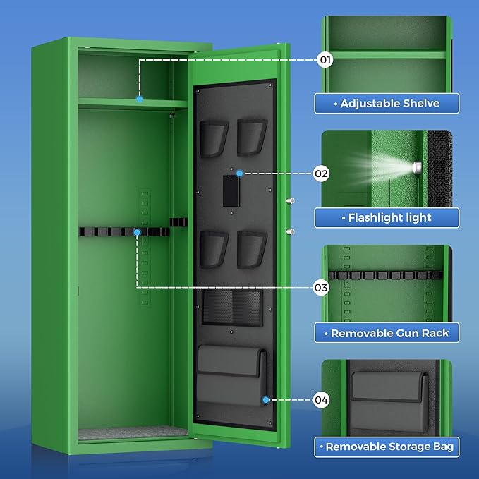 Greenvelly 12-14 Gun Safe for Rifles and Pistols,Gun Cabinet with Password Lock for Home,Office,Bedroom(Green,Assembly Required)
