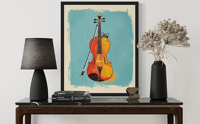 Violin Pop Art Poster Print, Vintage Retro Wall Art Decor Paintings Classic Artwork for Bedroom Living Room Decorations. 43 (Violin, 11 x 14 inches, Black Frame)