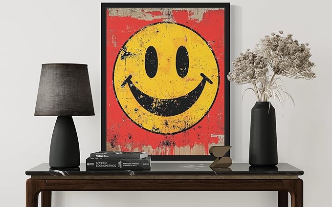 Smiley Face Pop Art Poster Print, Vintage Retro Wall Art Decor Paintings Classic Artwork for Bedroom Living Room Decorations. 43 (Smiley Face, 8 x 10 inches, Black Frame)