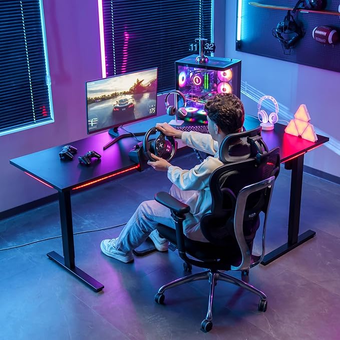 SANODESK Electric Corner L-Shaped 71 x 63 in Standing Desk, Memory Height Adjustment, Black Top Black Frame