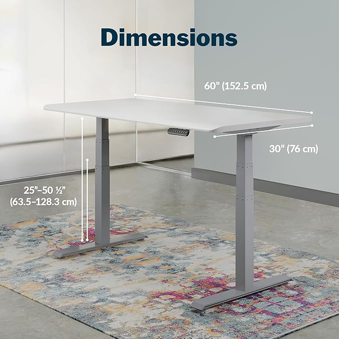 Vari ComfortEdge 60x30 Inch Adjustable Electric Standing Desk – Sit Stand VariDesk with Memory Presets, Sloped Edge, 200 LB Capacity + Tool-Free Assembly (White)