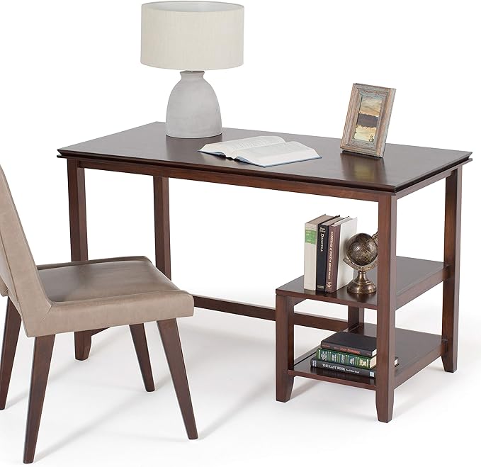 SIMPLIHOME Artisan SOLID WOOD Transitional Modern 50 inch Wide Home Office Desk, Writing Table, Workstation, Study Table Furniture in Russet Brown