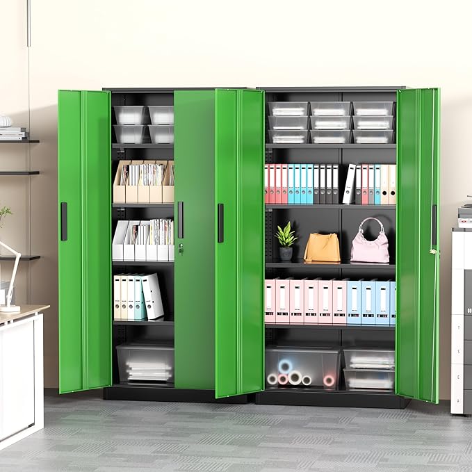 Greenvelly Metal Garage Storage Cabinet, Steel Lockable Storage Cabinet with Doors and Shelves,Office Storage Cabinets, Tall Metal Cabinet for Garage Office School Gym Warehouse