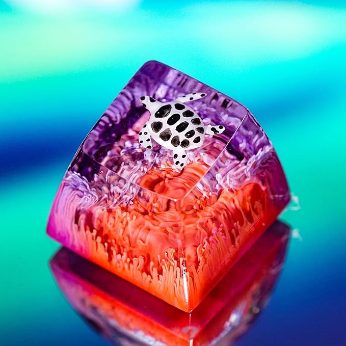 Sea Turtle Artisan Keycap Deep Purple and Hot Pink R1 SA Profile Custom Sea Creatures Keycaps 1U ESC Handmade Gaming Resin Key Cap Cherry MX Switch Compatible Mechanical Keyboard Turtle Lover Gift