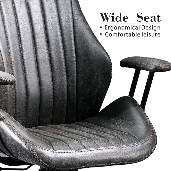 ovios Ergonomic High Back Office Chair, Mid-Century Modern Faux Suede Leather Chair with Padded Armrests, Comfy Executive Computer Task Swivel Rolling Chairs, Dark Grey