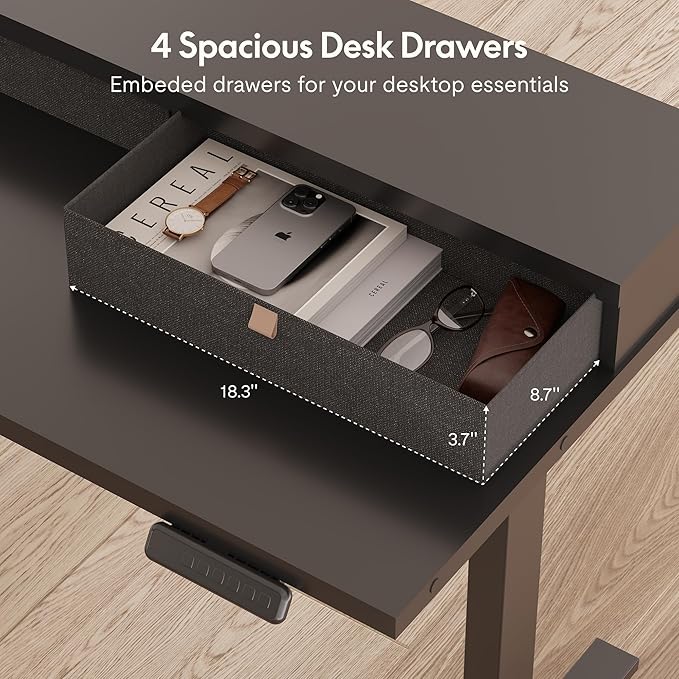 SANODESK 63" L Shaped Standing Desk with 3 Drawers, Height Adjustable Stand up Desk, Corner Gaming Desk with Monitor Stand, Black Frame/Black Top