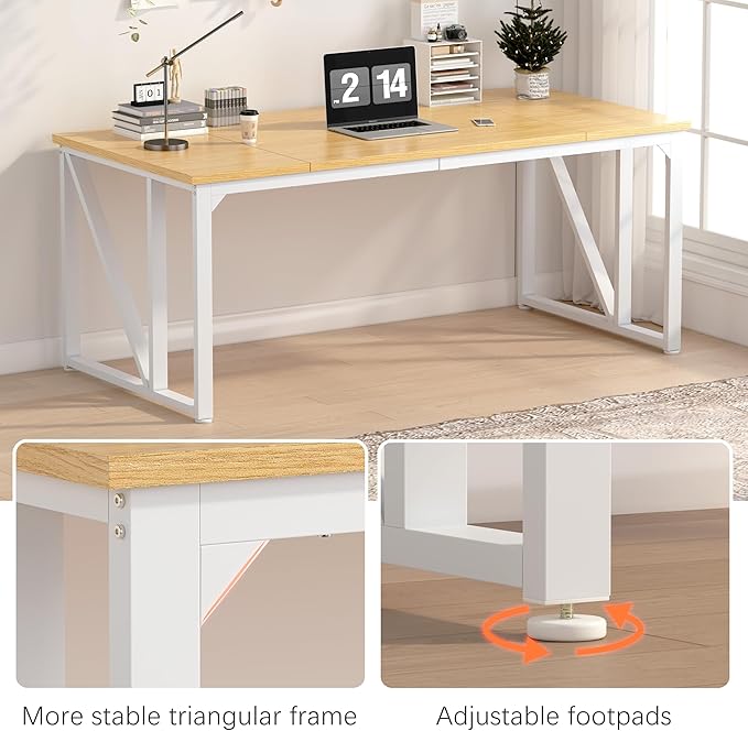 NSdirect Computer Desk 70×30.7Inch Gaming Desk with Deeper & Thicker Desktop, Office Desk Work Desk for Home Office, Natural