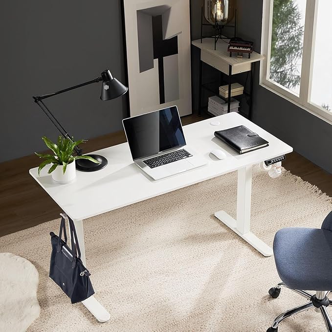 Sweetcrispy Height Adjustable Electric Standing Desk, 40 x 24 Inch Sit to Stand Up Computer Workstation Rising Gaming Office Table with 3 Memory Presets, Splice Board, T-Shaped Bracket Home