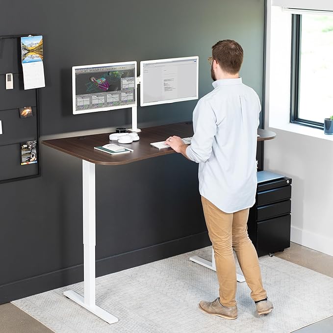 VIVO Electric 63 x 32 in Standing Desk, Memory Height Adjustment, 1B Series, Dark Walnut Top White Frame, DESK-KIT-1W1D