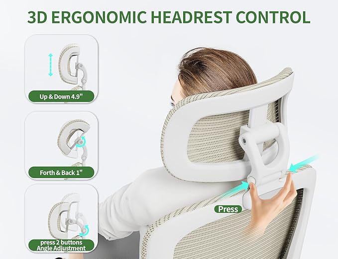 Office Chair - Ergonomic Desk Chair with Adjustable Headrest Lumbar Support Computer Chair - Mesh Comfy Chairs with Flip-up Armrests - Big and Tall Gaming Chairs for Adults Home Office(Beige)