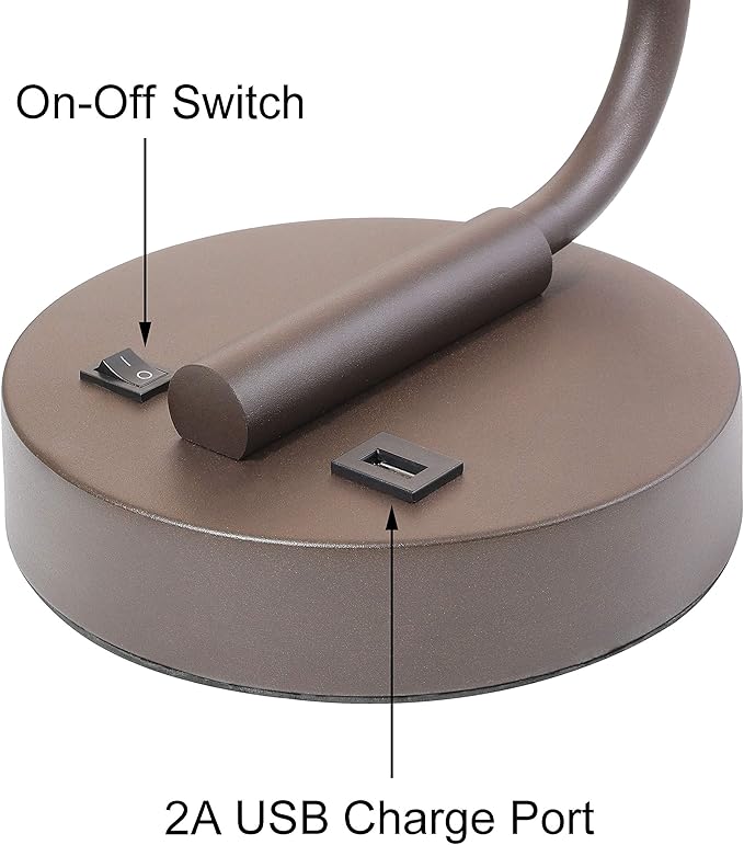 XiNBEi Lighting Table Lamp for Bedroom with USB Port, Modern Bedside Lamp with Linen Fabric Shade, Nightstand Light for Living Room Reading Office, Dark Bronze Finish XB-TL1226-DB