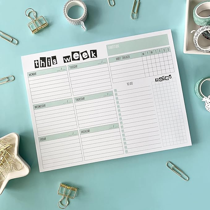 Weekly Planner Pad, 52 Letter Size Tear Off Sheets, 8.5” x 11” Undated Calendar Weekly Desk Planner Notepad, Daily Schedule Priorities To Do List for Week (Style 2)