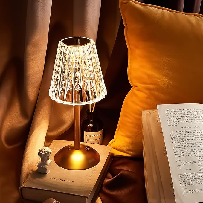 Liliful 4 Pcs LED Portable Cordless Table Lamp Touch Battery Operated Rechargeable Gold Desk Lamp 3 Color Dimmable for Bedroom Living Room Dining (Gold,Classic Style)