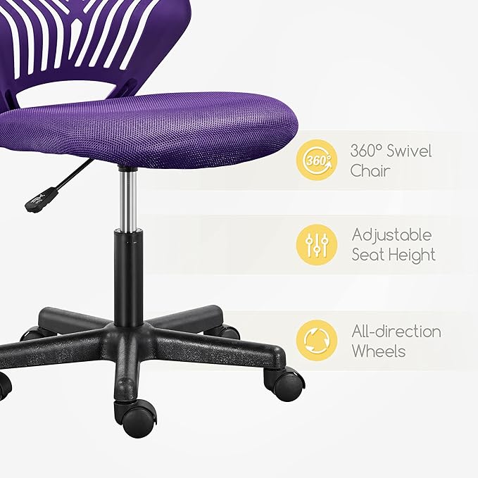 Yaheetech Students Cute Desk Chair Low-Back Armless Study Chair w/Lumbar Support Adjustable Swivel Chair in Home Bedroom School, Purple