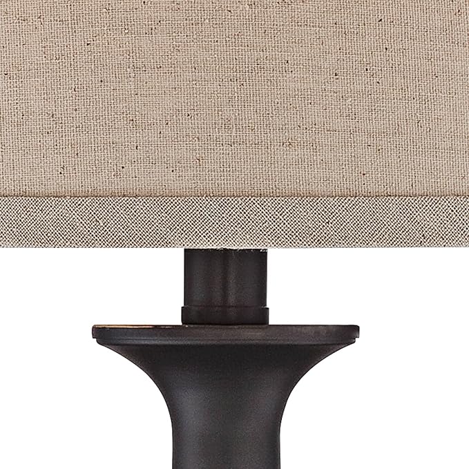 Regency Hill Ben Farmhouse Traditional Table Lamps 25" High Full Size Set of 2 Dark Bronze Brown Metal Beige Linen Drum Shade Decor for Living Room Bedroom House Bedside Nightstand Home Office