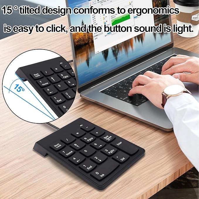 USB Numeric Keypad Wired Number Pad Portable USB Numpad 18 Key Number Keyboard for Laptop, PC, Computer, Desktop- Black