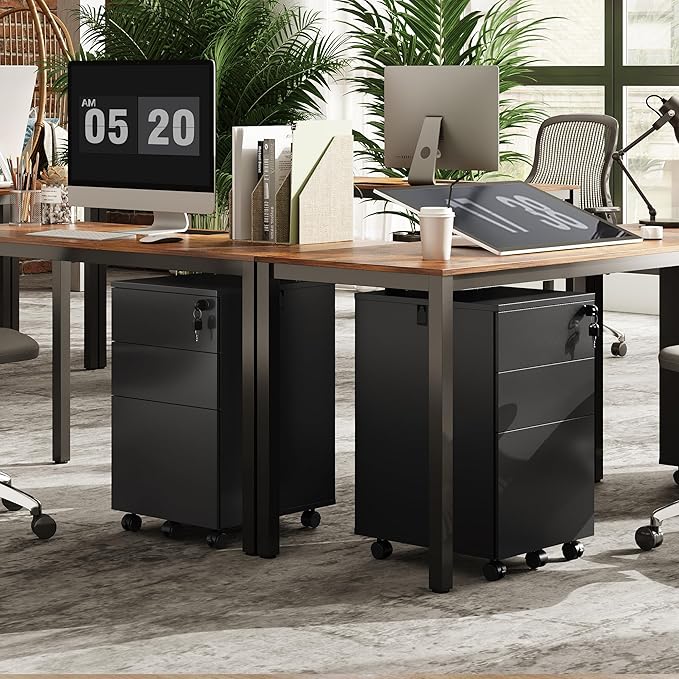 DEVAISE 3 Drawer File Cabinet with Lock, Small Rolling Filing Cabinet Under Desk, Wood Office Drawers Fits Letter/Legal/A4 Size Folders, Black