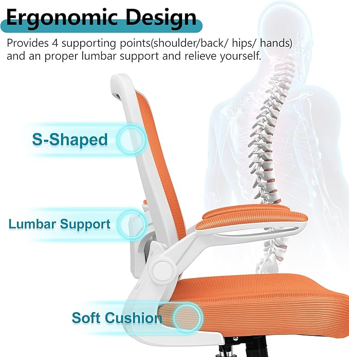 FelixKing Office Chair, Ergonomic Desk Chair Breathable Mesh Chairs Adjustable High Back Lumbar Support Flip-up Armrests, Executive Rolling Swivel Comfy Computer Chairs Home Office Sunset Orange