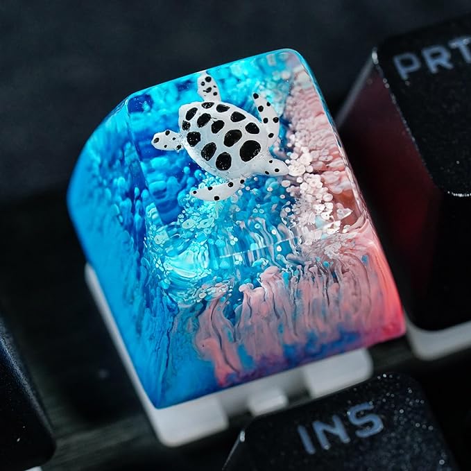 Sea Turtle Artisan Keycap Hot Pink and Blue R1 SA Profile Custom Sea Creatures Keycaps 1U ESC Handmade Gaming Resin Key Cap Cherry MX Switch Compatible Mechanical Keyboard Turtle Lover Gift