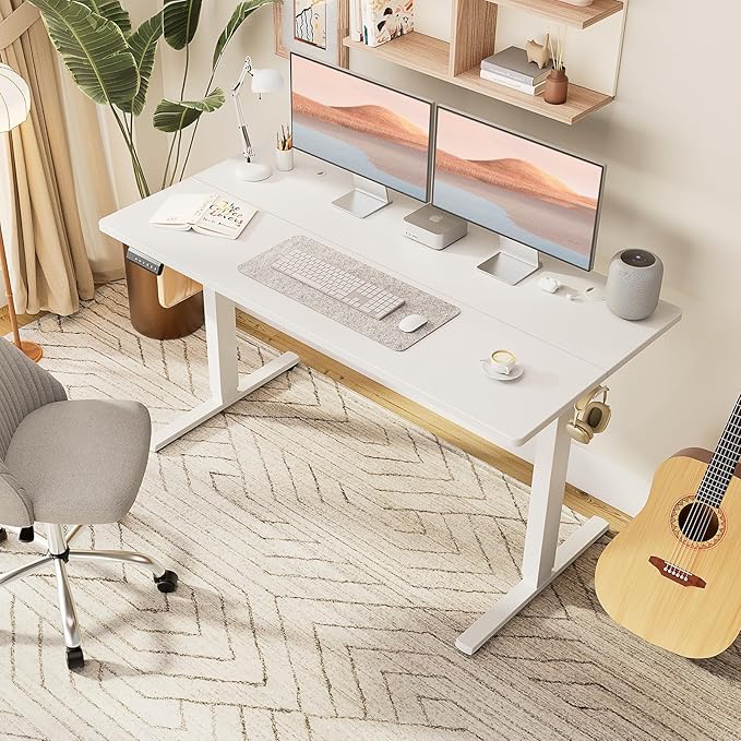 Electric Standing Desk, Adjustable Height Stand up Desk, 48x24 Inches Sit Stand Home Office Desk with Splice Board,White